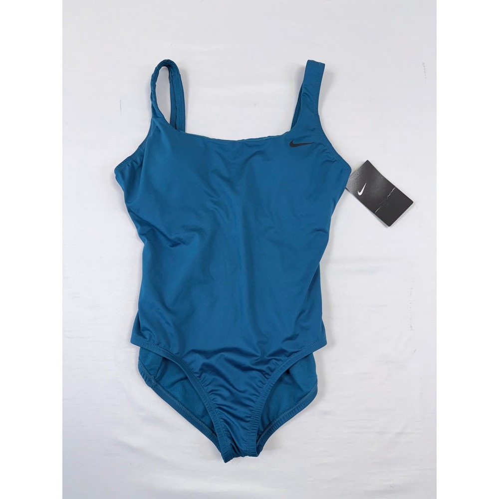 Nike Womens One Piece Swimsuit Teal Blue Square Neck NESS9276-448 Size S NEW